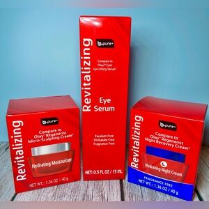 B-Pure Revitalizing Hydrating Moisturizer, Night Cream,‎ Eye Serum Bundle